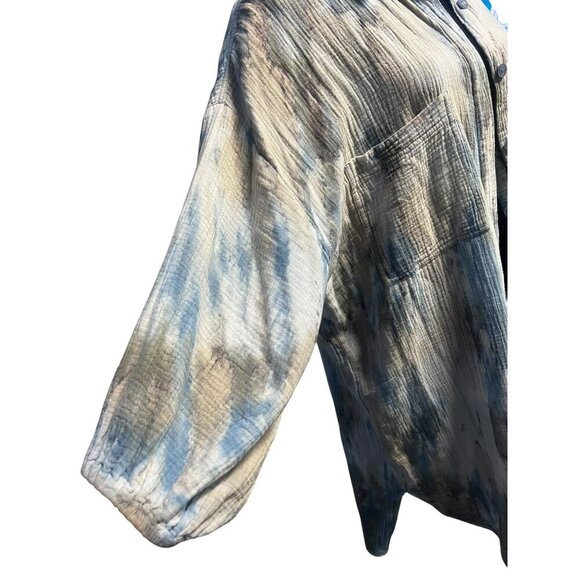 YFB Womens Button-Down Tie-Dye Textured Shirt Long Sleeve Collared Lightweight C - Picture 7 of 10